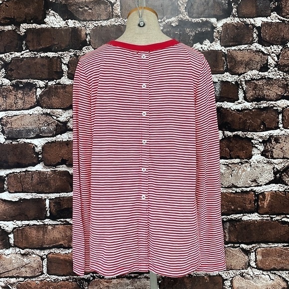 Spendid T-Shirt Long Sleeves Red White Stripes Button Back Size XXL - Picture 6 of 10